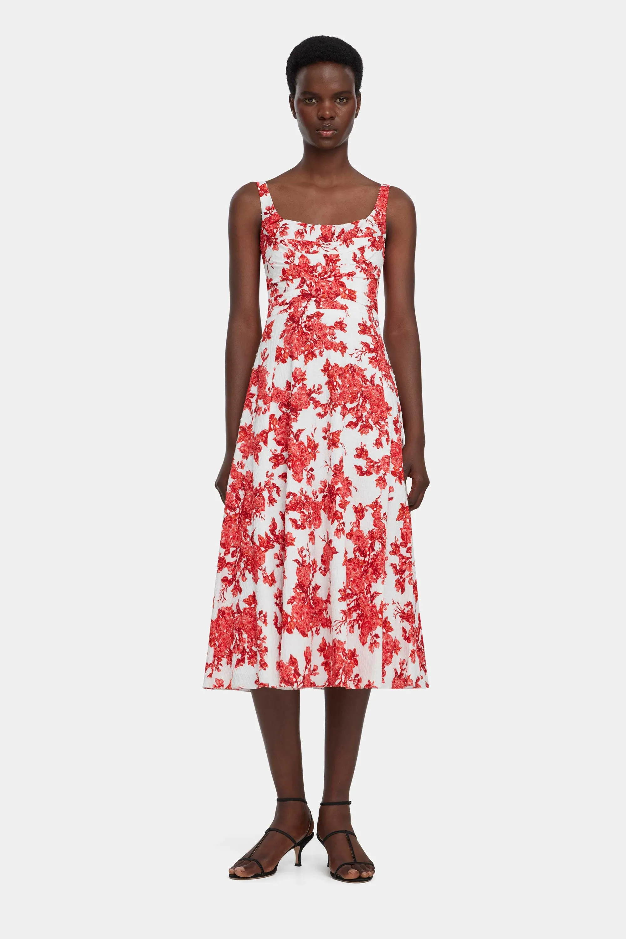 Verena Dress In Hot Pink Centifolia Rose Floral Print Bibione Cotton