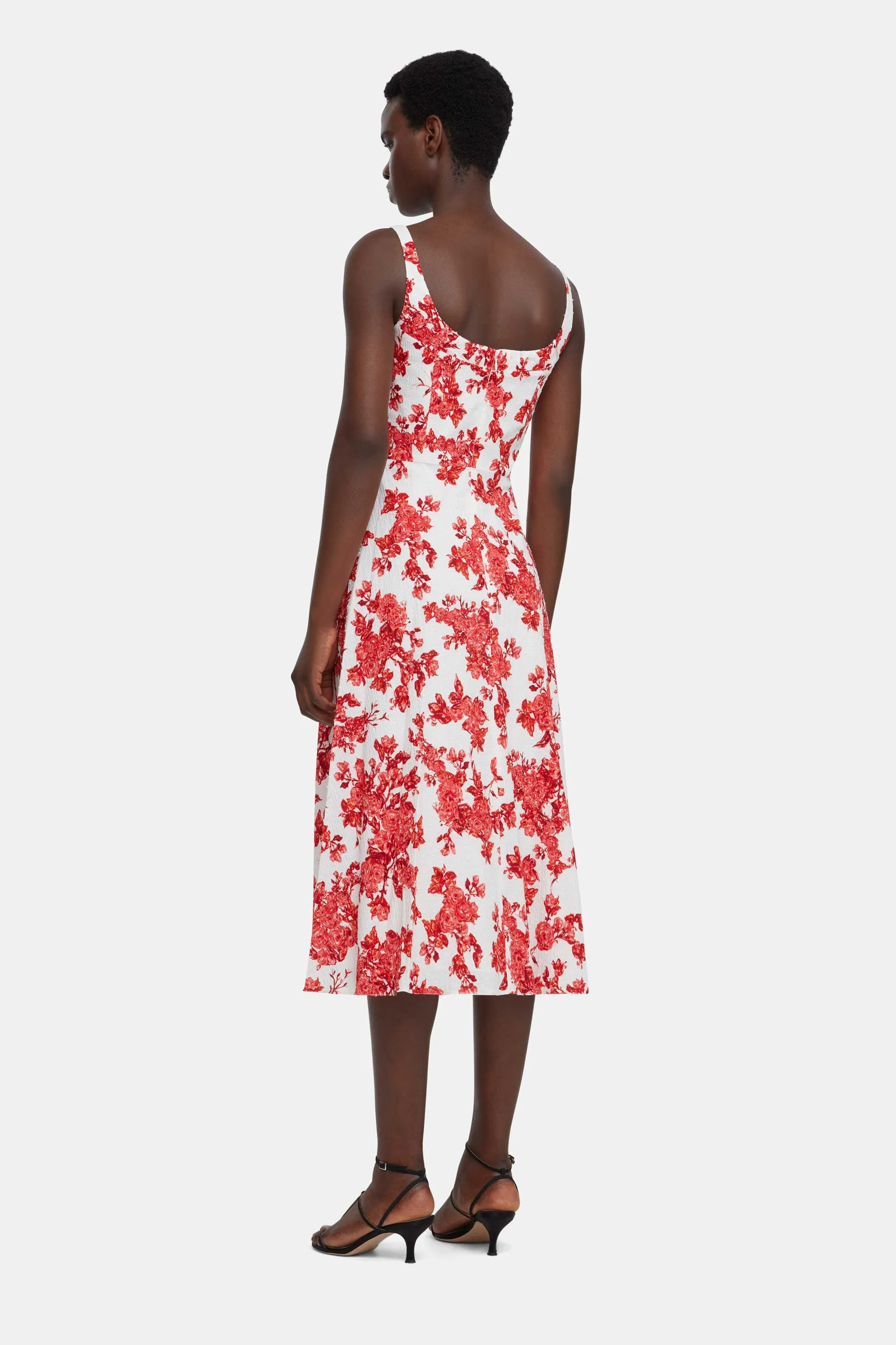 Verena Dress In Hot Pink Centifolia Rose Floral Print Bibione Cotton