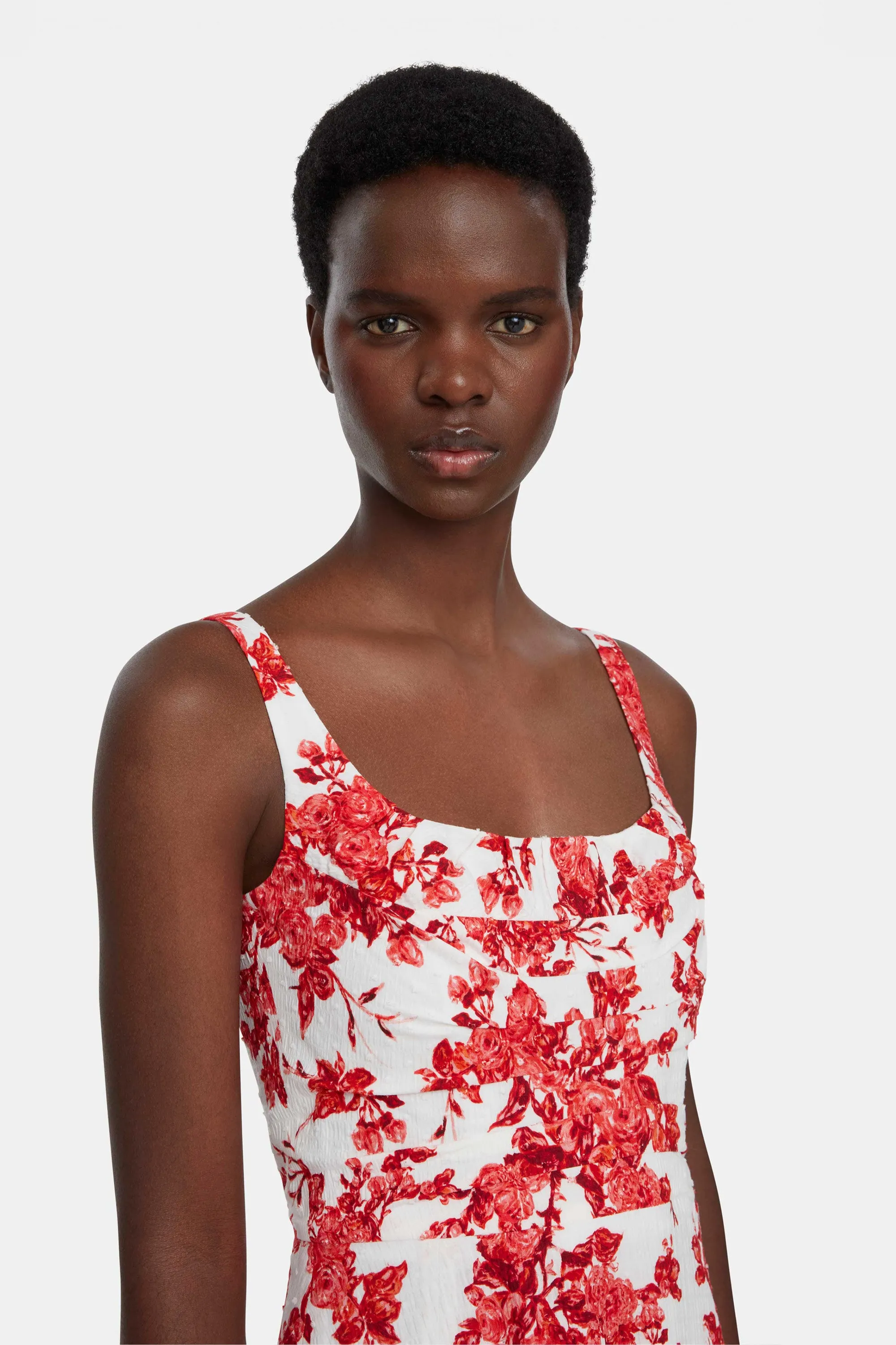 Verena Dress In Hot Pink Centifolia Rose Floral Print Bibione Cotton