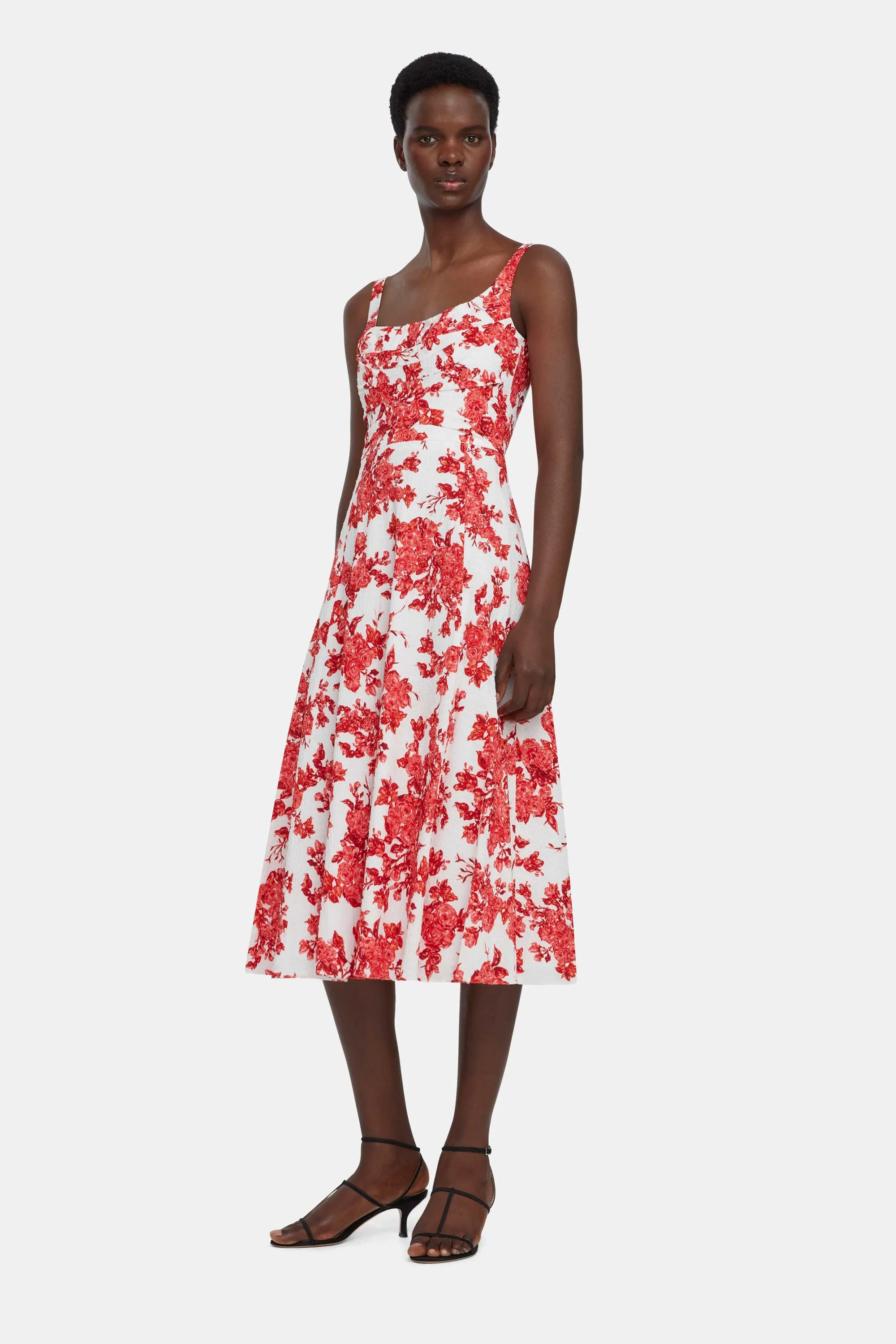 Verena Dress In Hot Pink Centifolia Rose Floral Print Bibione Cotton