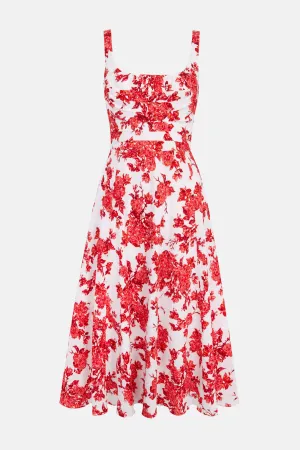 Verena Dress In Hot Pink Centifolia Rose Floral Print Bibione Cotton