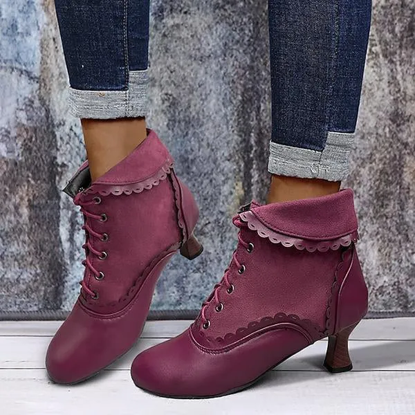 Women's Elegant Lace Vintage Lace Up Ankle Boots 93636733S