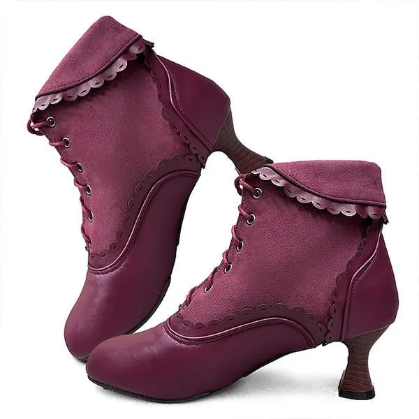 Women's Elegant Lace Vintage Lace Up Ankle Boots 93636733S