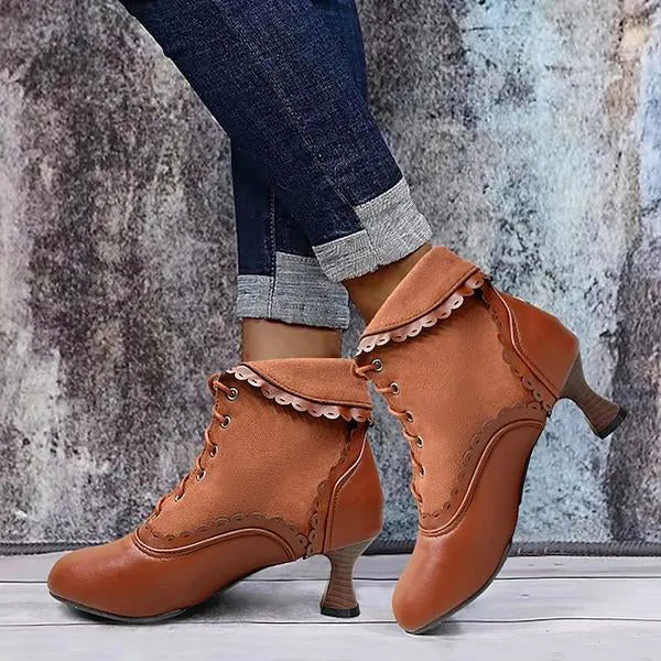Women's Elegant Lace Vintage Lace Up Ankle Boots 93636733S