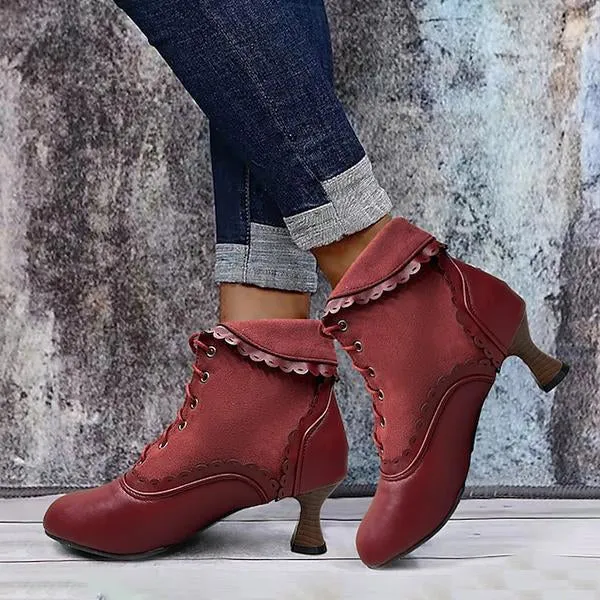 Women's Elegant Lace Vintage Lace Up Ankle Boots 93636733S