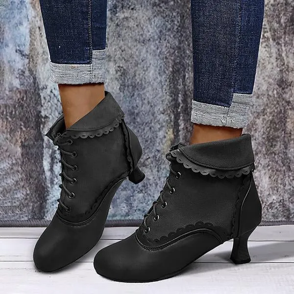 Women's Elegant Lace Vintage Lace Up Ankle Boots 93636733S