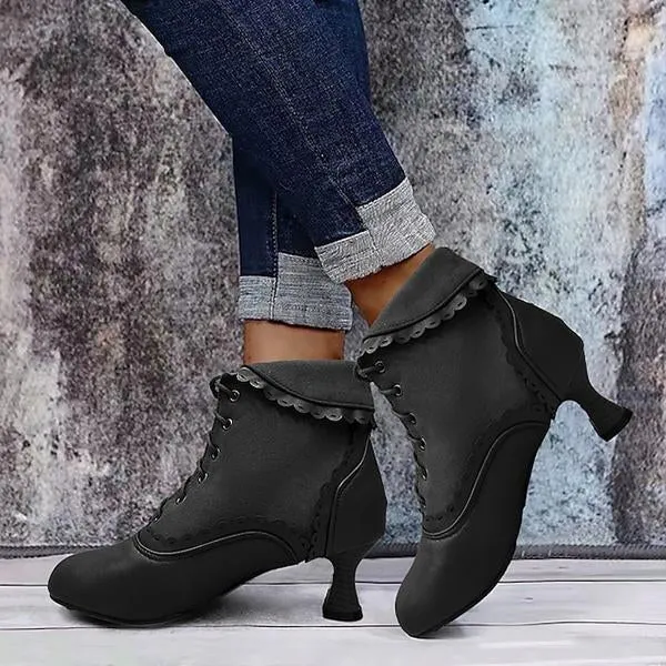 Women's Elegant Lace Vintage Lace Up Ankle Boots 93636733S