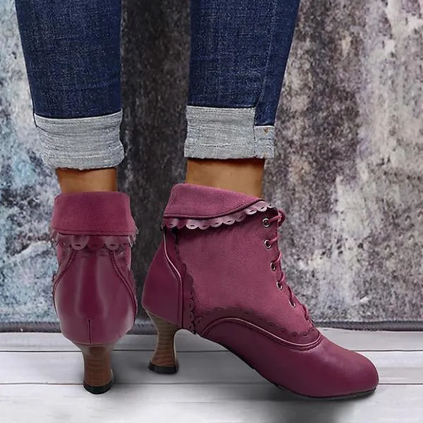 Women's Elegant Lace Vintage Lace Up Ankle Boots 93636733S
