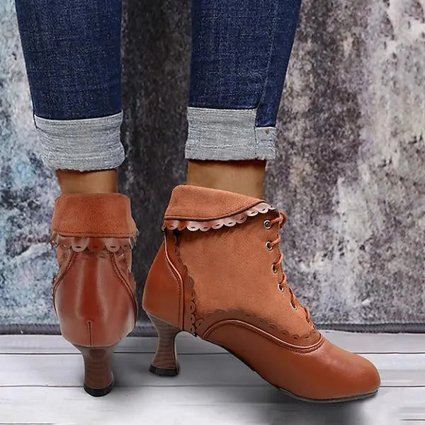 Women's Elegant Lace Vintage Lace Up Ankle Boots 93636733S
