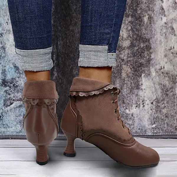 Women's Elegant Lace Vintage Lace Up Ankle Boots 93636733S