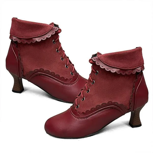 Women's Elegant Lace Vintage Lace Up Ankle Boots 93636733S