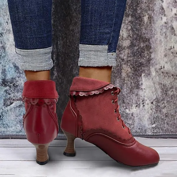 Women's Elegant Lace Vintage Lace Up Ankle Boots 93636733S