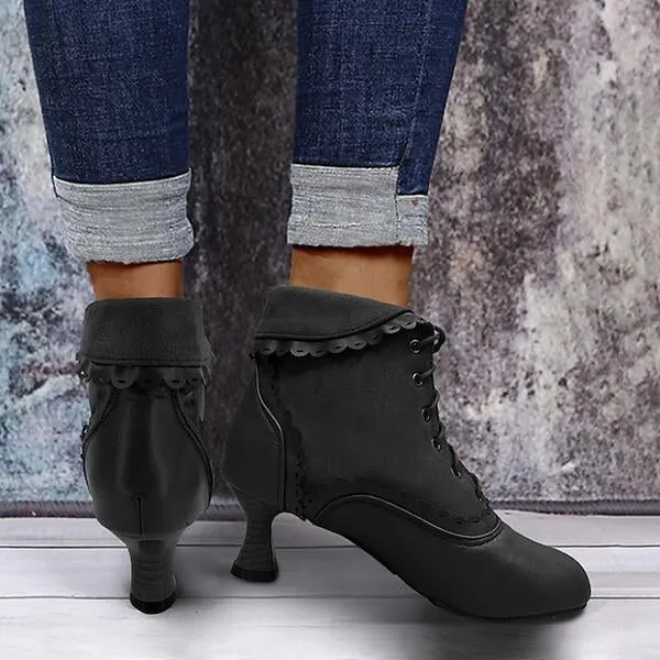 Women's Elegant Lace Vintage Lace Up Ankle Boots 93636733S