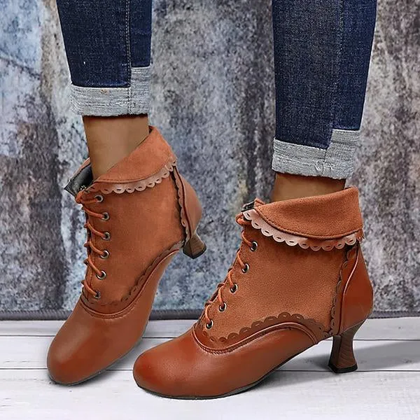 Women's Elegant Lace Vintage Lace Up Ankle Boots 93636733S