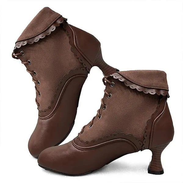 Women's Elegant Lace Vintage Lace Up Ankle Boots 93636733S