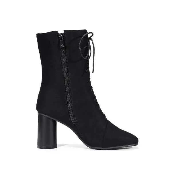 Women's Elegant Suede Pearl Block Heel Short Boots 65451753S