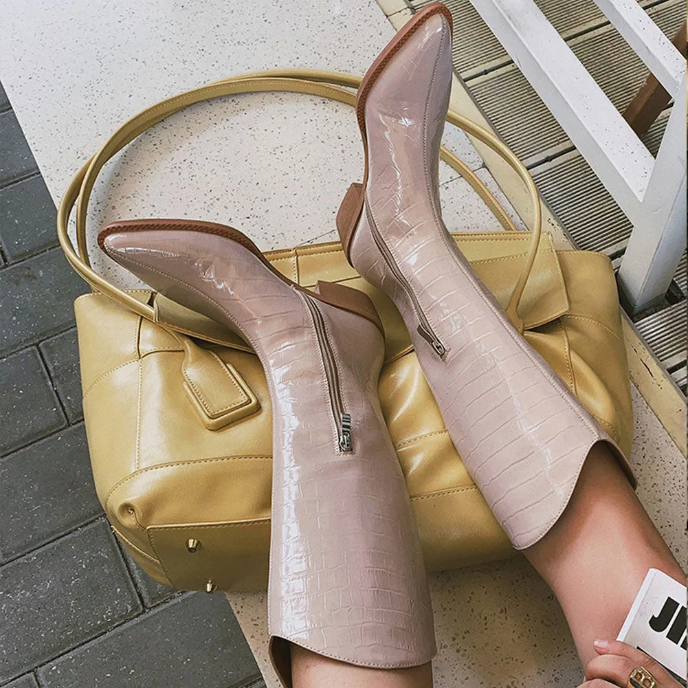 Womens Pointed Toe Patent Leather Pull On Tall Top Western Boots with Heel