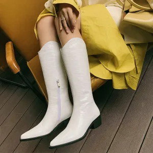 Womens Pointed Toe Patent Leather Pull On Tall Top Western Boots with Heel