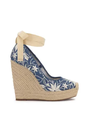Zexie Platform Wedge in Floral Denim